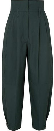 Pleated Cotton Tapered Pants - Green
