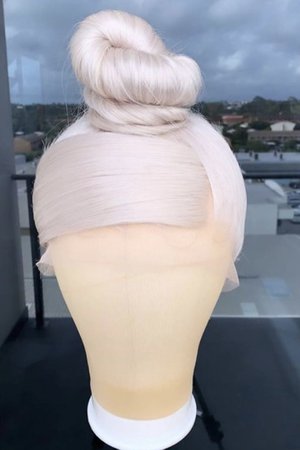 platinum white slick bun with bang lace wig