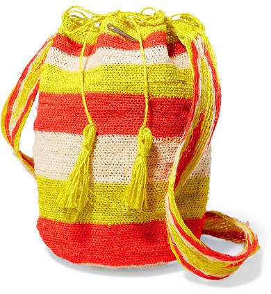Muzungu Sisters - Rainbow Flique Striped Woven Straw Shoulder Bag - Orange