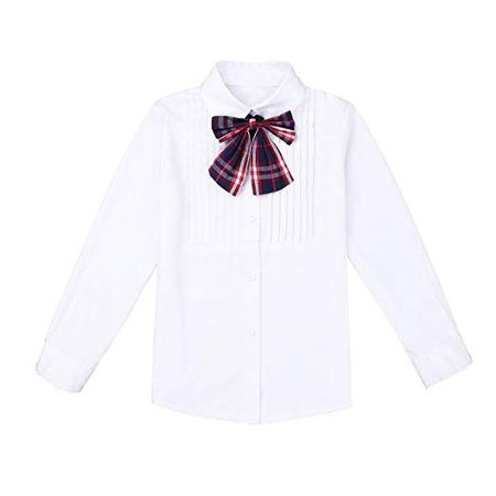 iEFiEL Kids Girls' School Uniform Outfits Lapel Long Sleeves Pleated Shirt Plaid Skirt Bow Tie 3PCS Set White&Blue 3-4 Years: Amazon.co.uk: Shoes & Bags