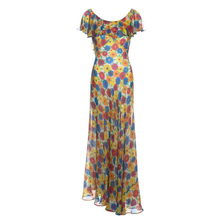 Yves Saint Laurent multicoloured floral printed silk chiffon maxi dress, ss 1972 For Sale at 1stDibs