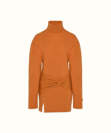 Rihanna orange sweater turtle neck dress