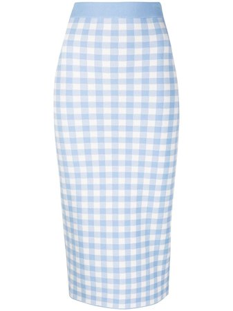 Shop blue & white Alessandra Rich gingham-print midi skirt with Express Delivery - Farfetch