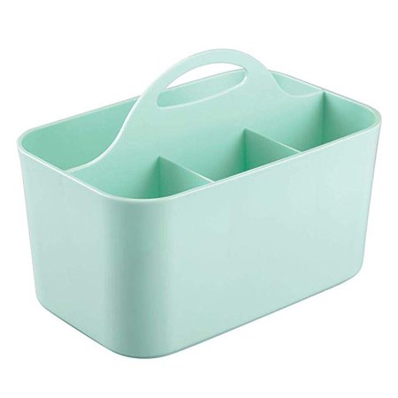 Amazon.com: mDesign Plastic Makeup Storage Organizer Caddy Tote - Divided Basket Bin, Handle for Bathroom - Holds Eyeshadow Palettes, Nail Polish, Makeup Brushes, Blush, Shower Essentials - Small - Mint Green: Home & Kitchen