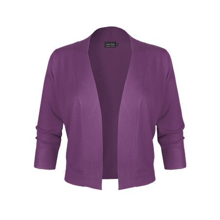 Made by Olivia - Made by Olivia Women's Classic Solid 3/4 Sleeve Open Front Cropped Cardigan [S-XL] Ultra Violet L - Walmart.com