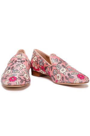 Baby pink Embroidered cotton-blend canvas loafers | Sale up to 70% off | THE OUTNET | STUART WEITZMAN | THE OUTNET