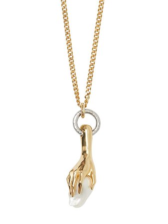 Gold Burberry Hand Clutching Faux-Pearl Necklace For Women | Farfetch.com