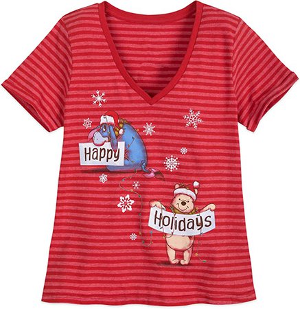 Disney Winnie The Pooh Striped Holiday T-Shirt for Women Multi at Amazon Women’s Clothing store
