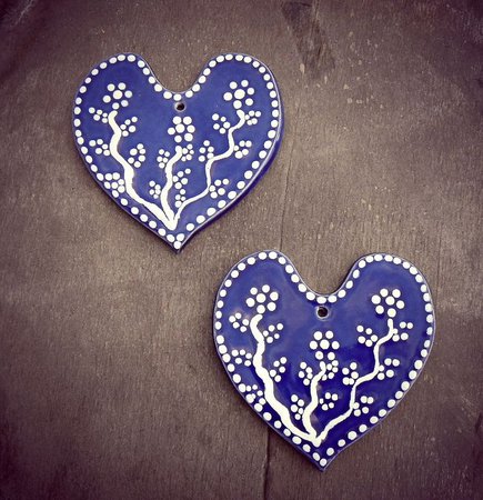 Blue Heart Ceramic Valentines Day Hearts Set of 2 Ornaments | Etsy