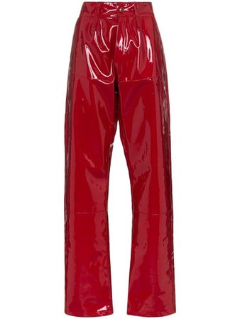 red latex pants