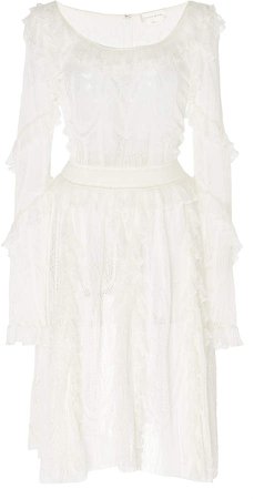 Leones Ruffle-Trimmed Lace-Knit Mini Dress