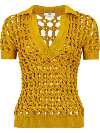 Shop yellow Fendi open-knit polo top with Express Delivery - Farfetch