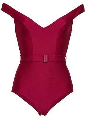Off-the-shoulder Cutout Belted Swimsuit