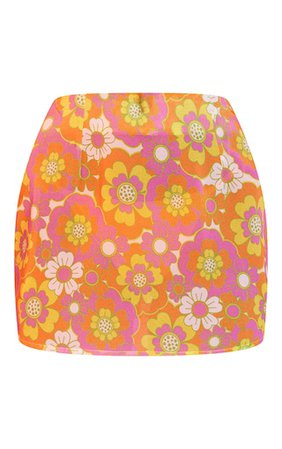 Pink Retro Floral Chiffon Mini Beach Skirt | PrettyLittleThing USA