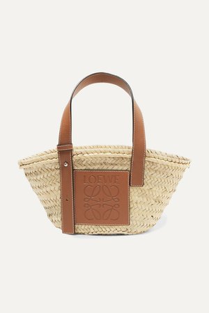 Loewe | Small leather-trimmed woven raffia tote | NET-A-PORTER.COM
