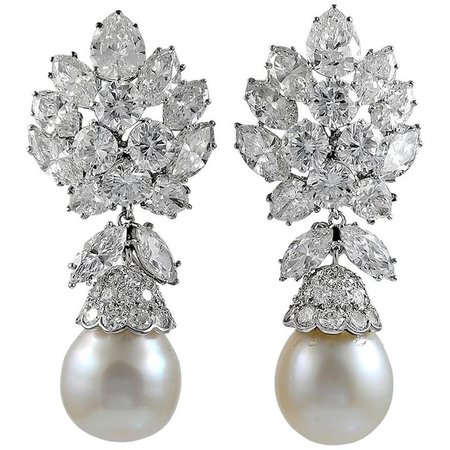 Van Cleef and Arpels Diamond, South Sea Pearl Detachable Earrings For Sale at 1stdibs
