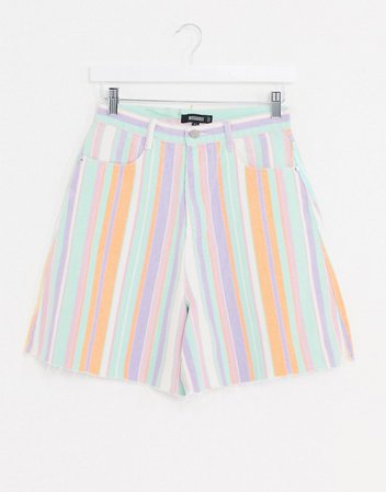 Missguided two-piece denim shorts in pastel stripe | ASOS