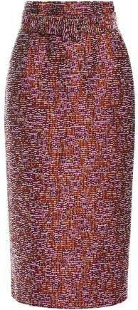 Belted Boucle-tweed Midi Pencil Skirt