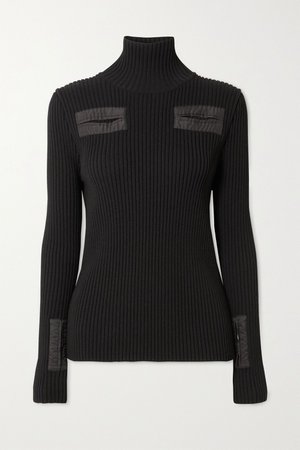 Black Cutout shell-trimmed ribbed wool-blend turtleneck sweater | Bottega Veneta | NET-A-PORTER