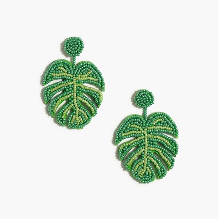 Beaded palm frond statement earrings