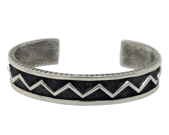 Ernest Rangel Navajo Handmade Tufa Cast Silver Warrior Bracelet