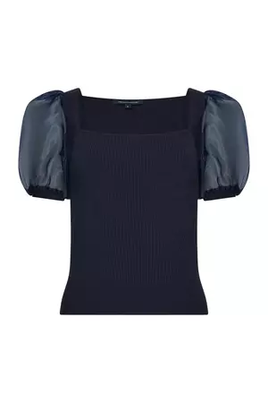 Lex Krista Organza Puff Sleeve Sweater Marine | French Connection US