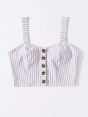 Striped Button Front Cami Top | SHEIN USA white