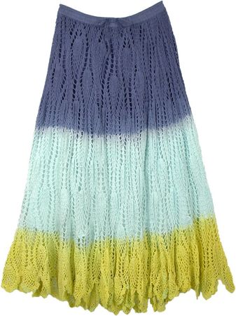 Handmade Crochet Ankle Length Skirt in Three Colors | Blue | Crochet-Clothing, Vacation, Beach