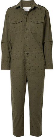 The Crew Coverall Polka-dot Cotton-blend Jumpsuit - Army green