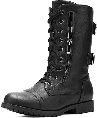 Amazon.com | DREAM PAIRS Women's Ankle Bootie Winter Lace up Mid Calf Military Combat Boots | Mid-Calf