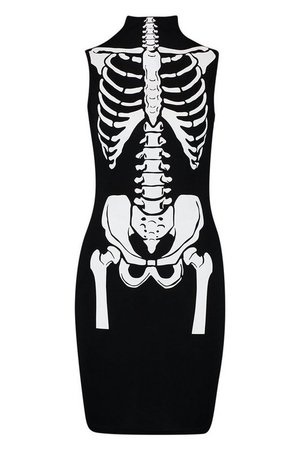 Halloween Skeleton High Neck Sleeveless Mini Dress | Boohoo