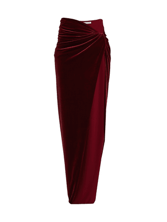 LAQUAN SMITH Velvet Wrap Hip Maxi Skirt Oxblood Red In Ox Blood $990