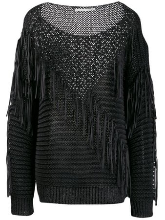 Black Stella McCartney Fringed Knit Mix Sweater | Farfetch.com