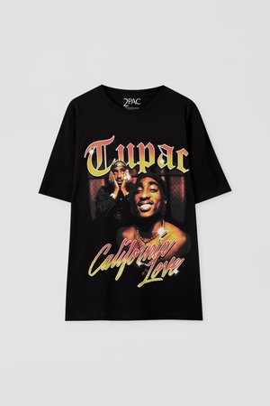Black T-shirt with Tupac illustration - PULL&BEAR