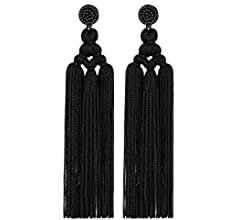 Amazon.com: Long Woven Tassel Earrings – Big Boho Statement Tassel Layer Dangle Earrings for Women Girls, Large Bohemian Thread Fringe Layered Chandelier Drop Earrings (Black): Jewelry