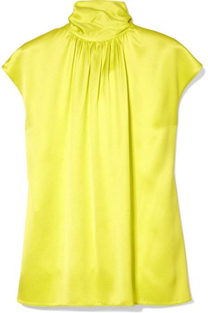 Prada | Gathered neon silk-satin blouse | NET-A-PORTER.COM