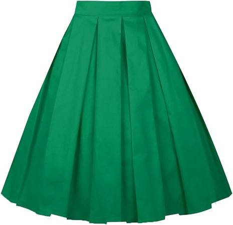 Girstunm Women's Pleated Vintage Skirt Floral Print A-line Midi Skirts with Pockets Green L at Amazon Women’s Clothing store