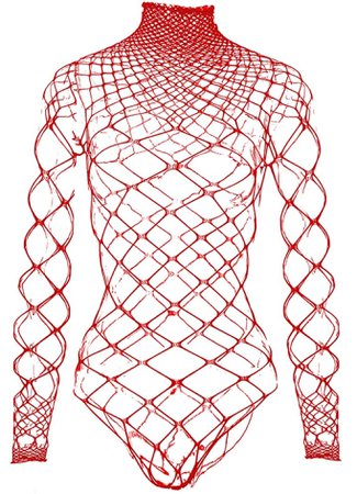 red fishnet bodysuit red mesh bodysuit lingerie sexy punk