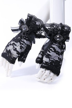 Black Lace Goth Lolita Fingerless Gloves by RQBL | Gothic