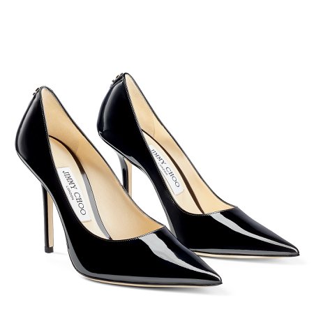 Black Patent Leather Pointy Toe Pumps with JC Button|LOVE 100| Autumn Winter 19| JIMMY CHOO