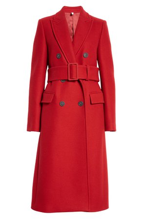 Helmut Lang Double Breasted Wool Blend Coat Red