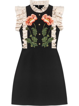 GUCCI - Floral embroidered wool silk dress