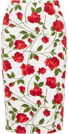 Floral-print Cady Skirt - Red