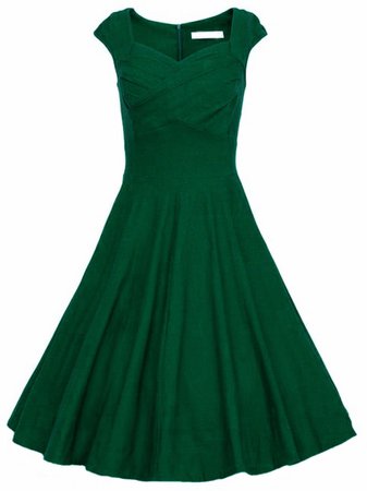 Dark Green Raw Waterfall Underskirt Heart Shape Collar Sleeveless Flare Dress