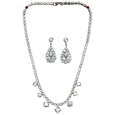 1950s Rhinestone Teardrop Earrings Choker Necklace Set : Kitsch & Couture | Ruby Lane