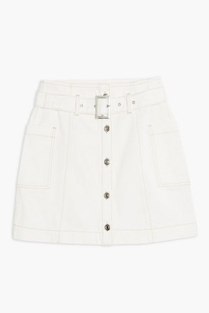 TALL White Button Down Belted Denim Skirt | Topshop white