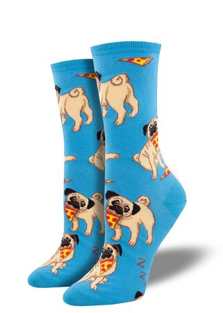 Pug Socks | Funny Pizza Dog Socks for Women - Cute But Crazy Socks