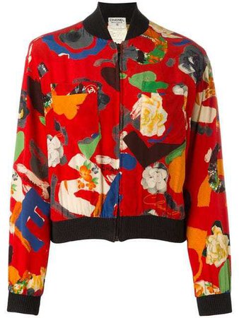 CHANEL VINTAGE floral bomber jacket