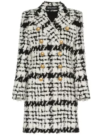 Balmain Double Breasted Tweed Wool Mohair Alpaca Blend Coat - Farfetch