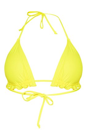 Yellow Frill Edge Padded Bikini Top | PrettyLittleThing